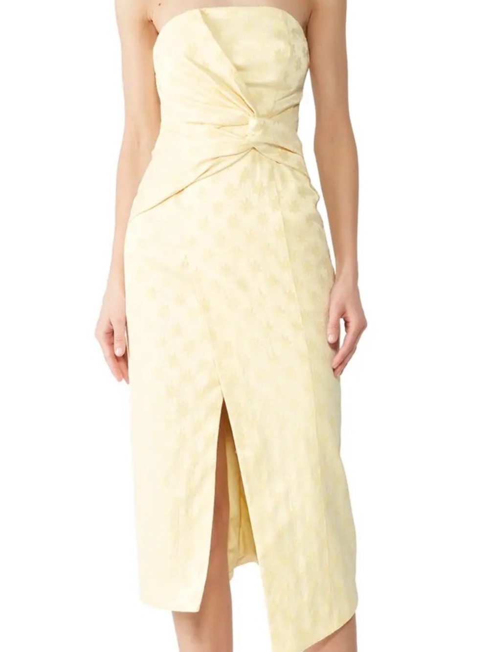 C/MEO Collective Strapless Butter Yellow Floral Formal Dress Womens Large